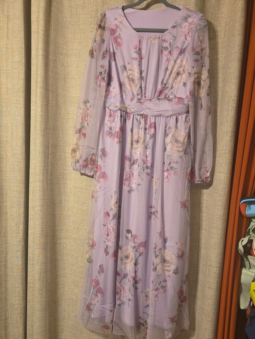 Lavender Floral Maxi Dress with Sheer Long Sleeves - NWT